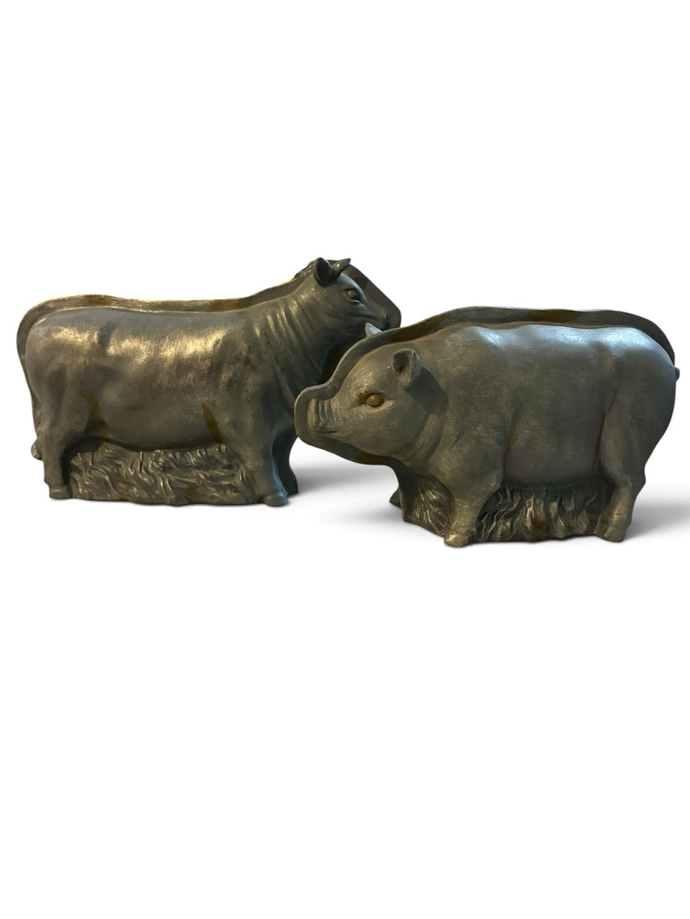 Primitive Farmhouse Faux Metal Cow Pig Resin Figurines Transpac Mold Style Decor